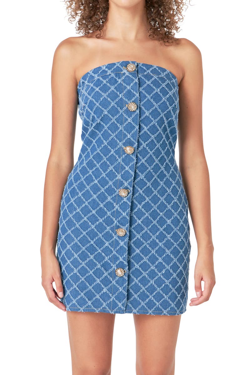 Endless Rose Distressed Denim Button Front Minidress, Alternate, color, Denim