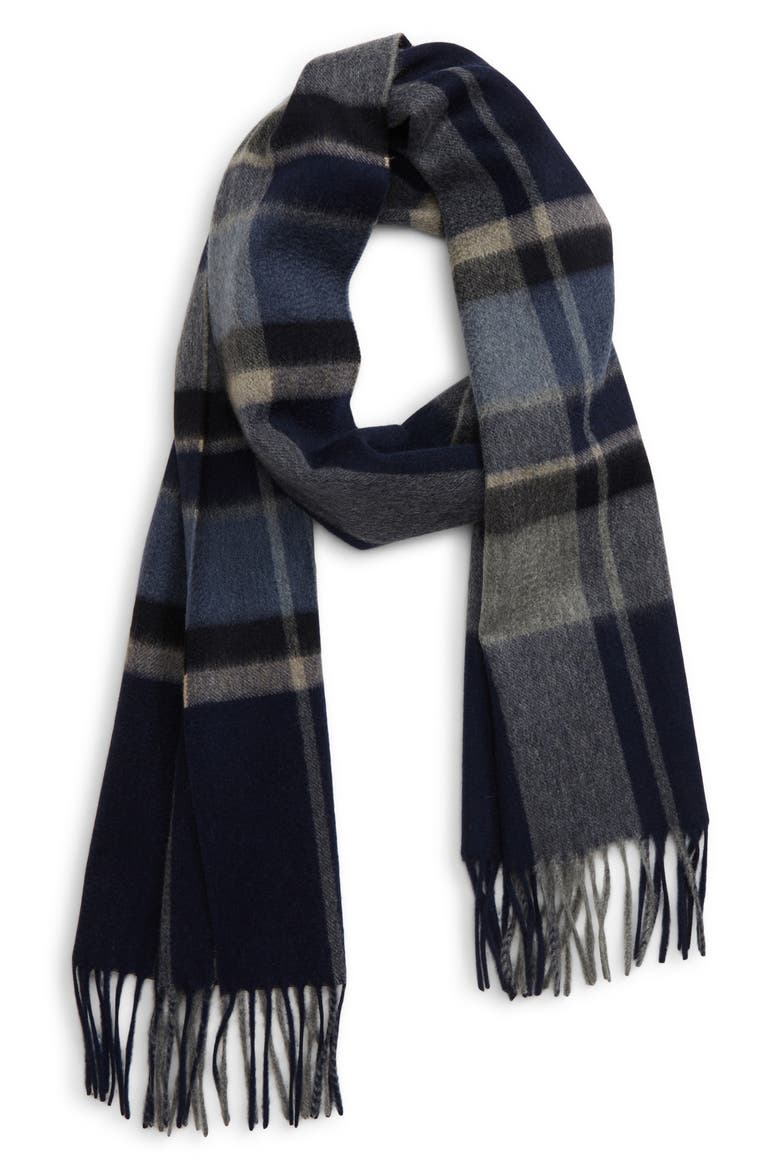 Plaid Cashmere Scarf, Main, color, NAVY