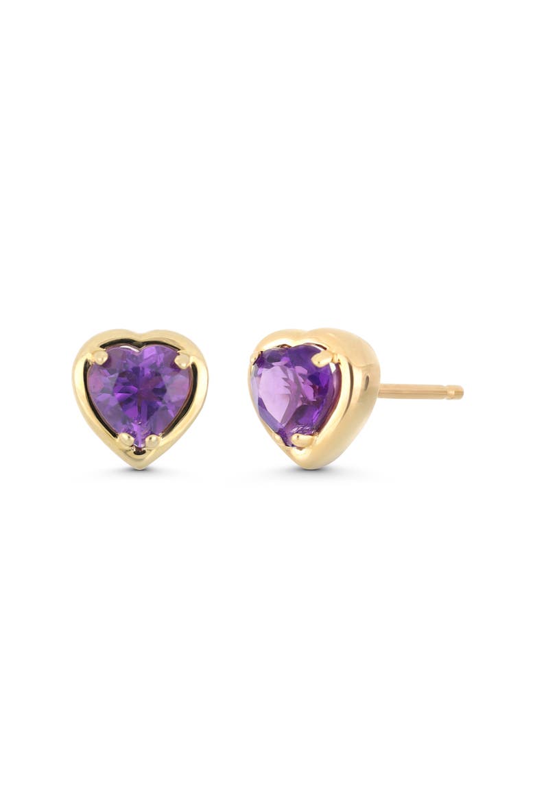 14K Gold Amethyst Heart Stud Earrings, Main, color, 14KY