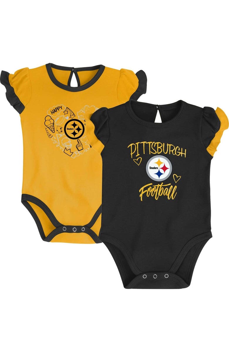 Outerstuff Newborn & Infant Black/Gold Pittsburgh Steelers Too Much Love Two-Piece Bodysuit Set, Main, color, 