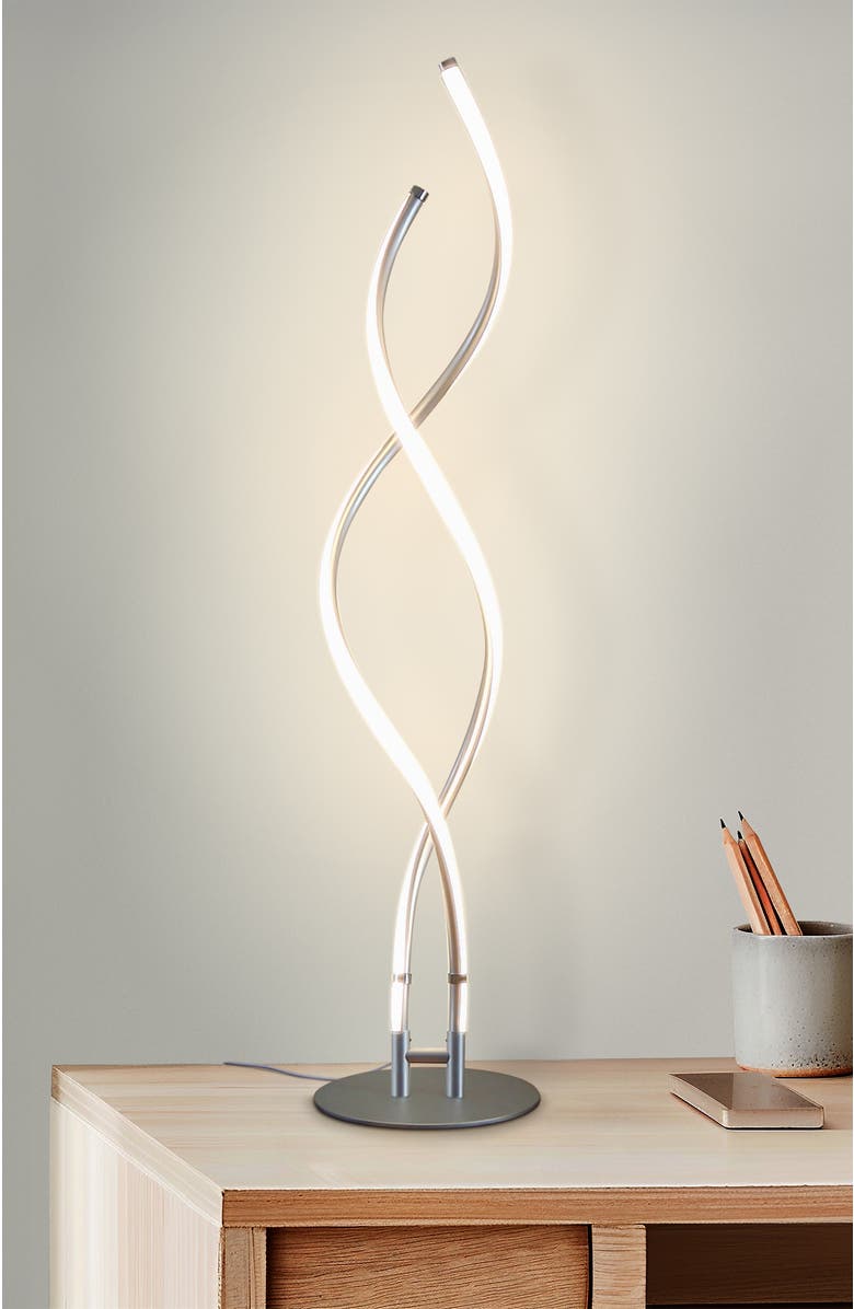 Brightech Embrace 60" LED Industrial 2-in-1 Table and Floor Lamp with Built-In Light Dimmer, Adjustable Height, Alternate, color, Polished Silver