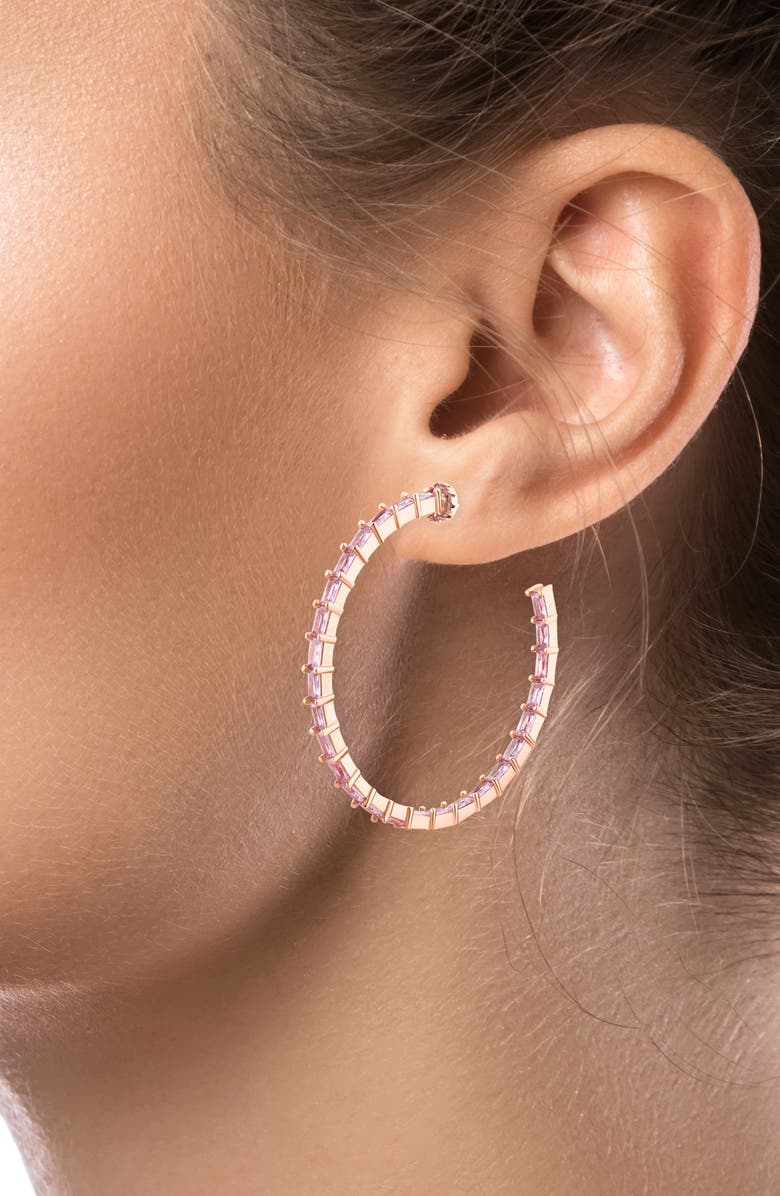 CZ by Kenneth Jay Lane Baguette Cubic Zirconia Inside Out Hoop Earrings, Alternate, color, 