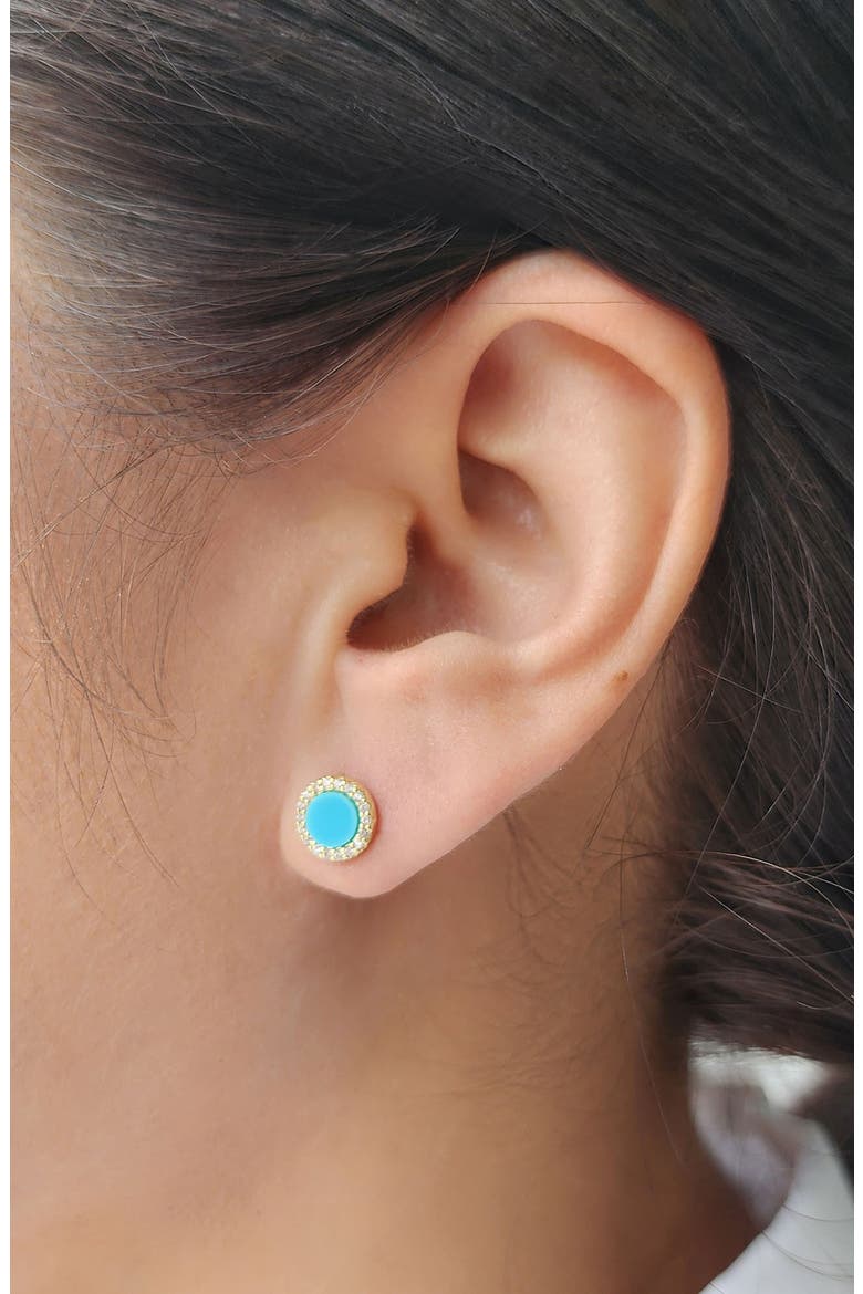 Cubic Zirconia & Turquoise Stud Earrings, Alternate, color, BLUE