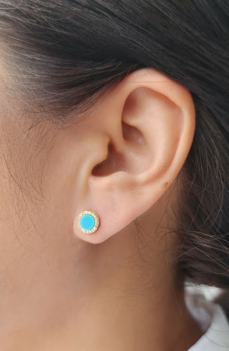 Adornia Cubic Zirconia & Turquoise Stud Earrings, Alternate, color, Blue