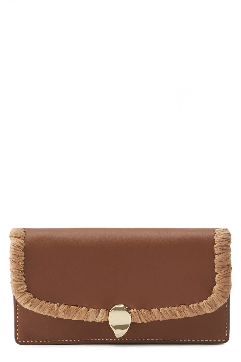 Blisse Raffia Trim Wallet, Main, color, CUOIO/ NOUGAT