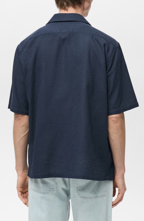 Mango Textured Cotton Bowling Shirt In Blue