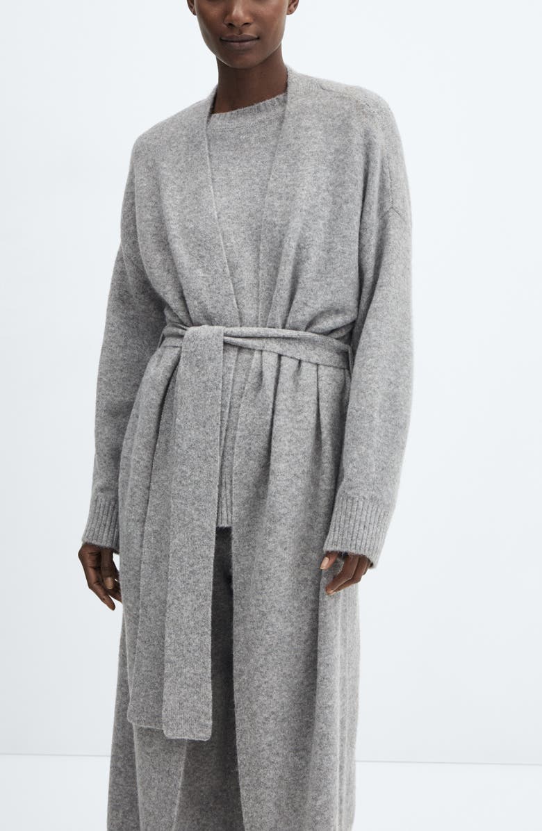 MANGO Long Tie Belt Cardigan, Alternate, color, 