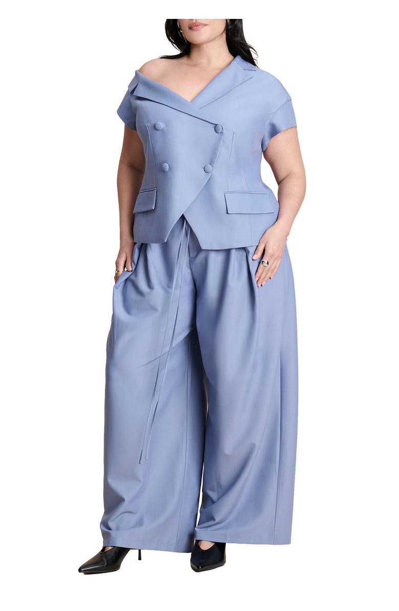 ELOQUII Pleat Detail Trouser With Long Belt, Main, color, Dusty Blue