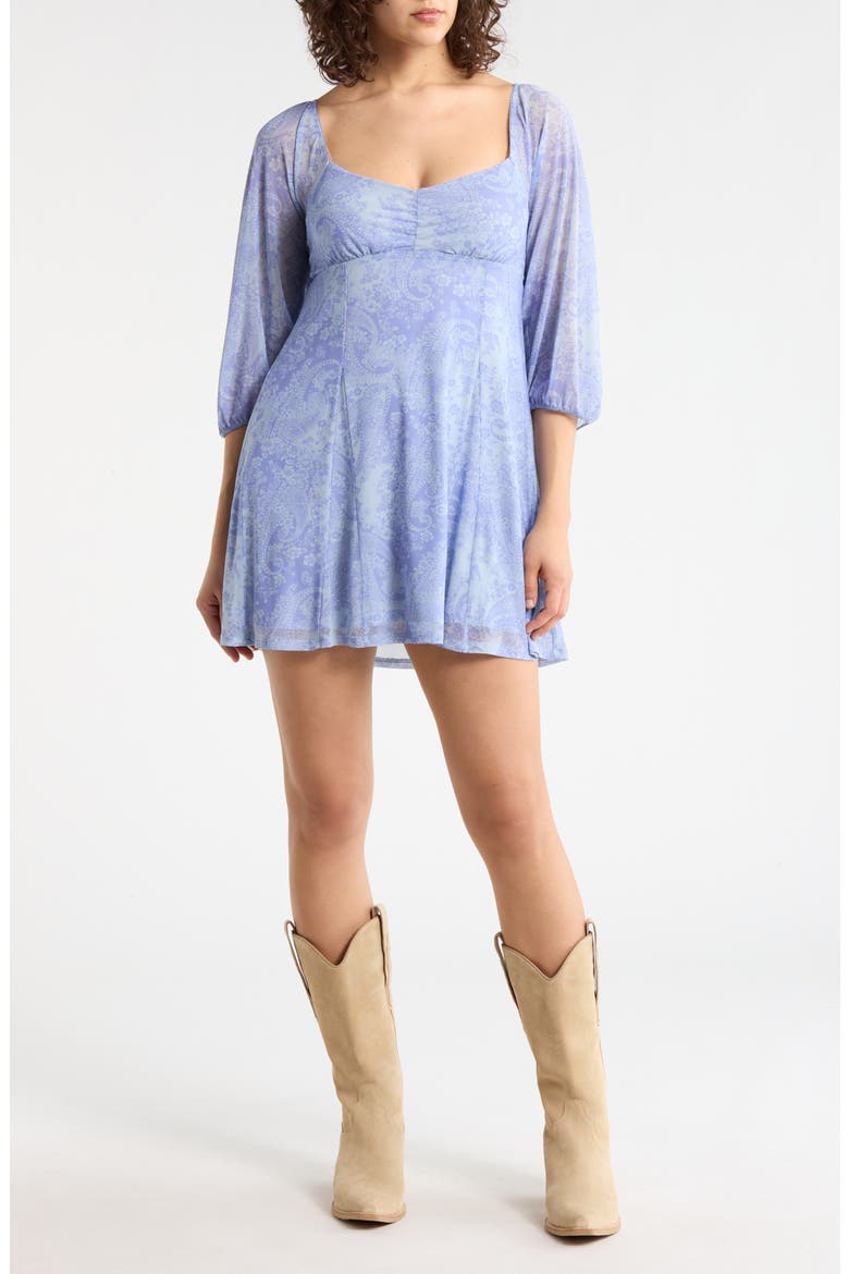 Puff Sleeve Mesh Minidress, Main, color, BLUE FEATHER- BLUE FAMOUS