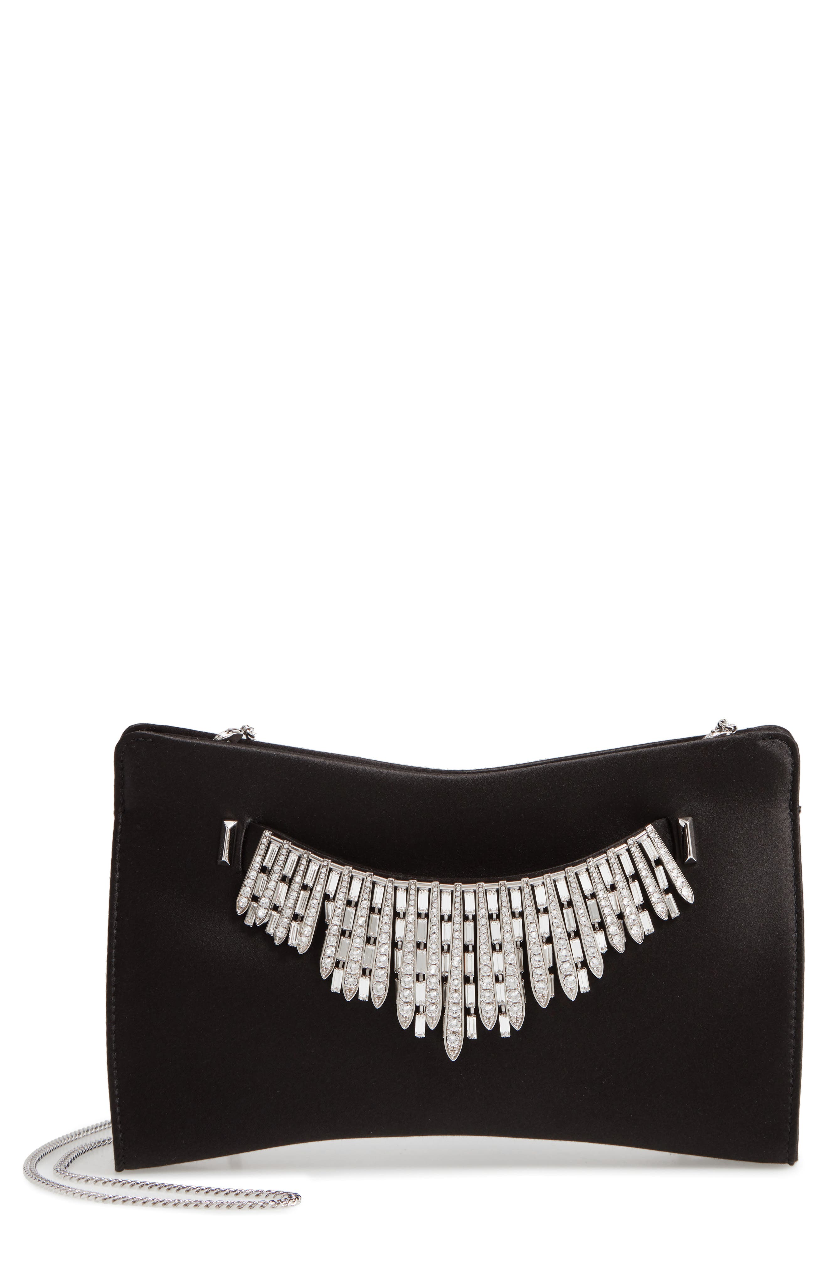 Jimmy Choo Satin Clutch with Crystal Tiara Bracelet, Main, color, 