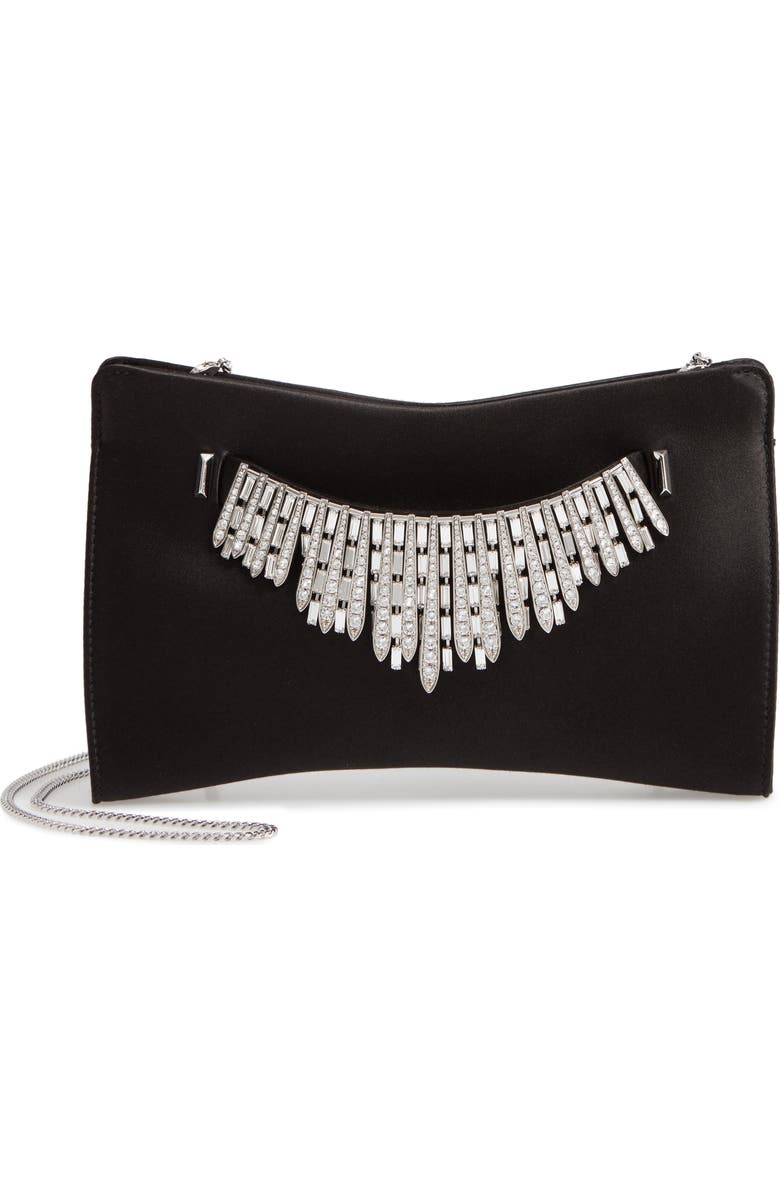 Jimmy Choo Satin Clutch with Crystal Tiara Bracelet, Main, color,