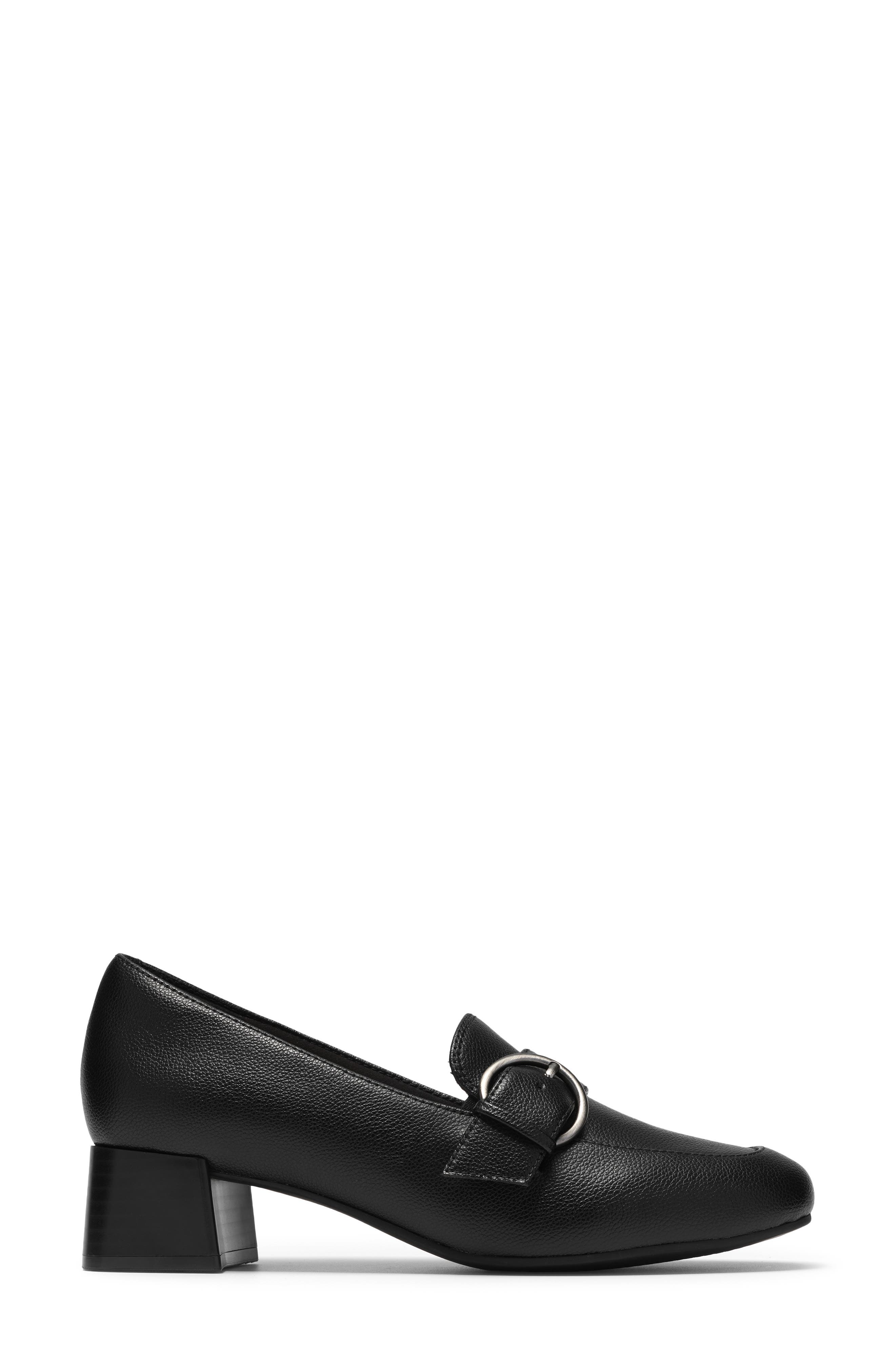 Iridessa Big Buckle Leather Loafer Pump, Alternate, color, BLACK LEATHER