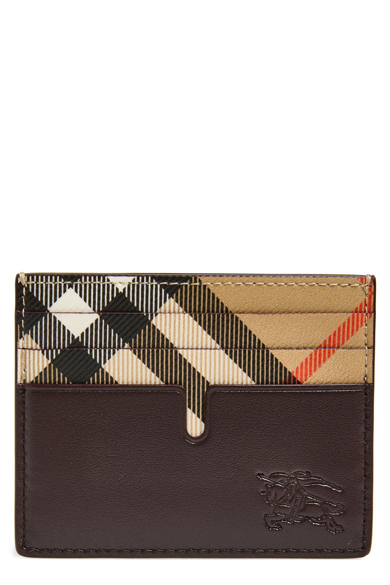 New Tall Sandon Leather & Check Canvas Card Holder, Main, color, SAND