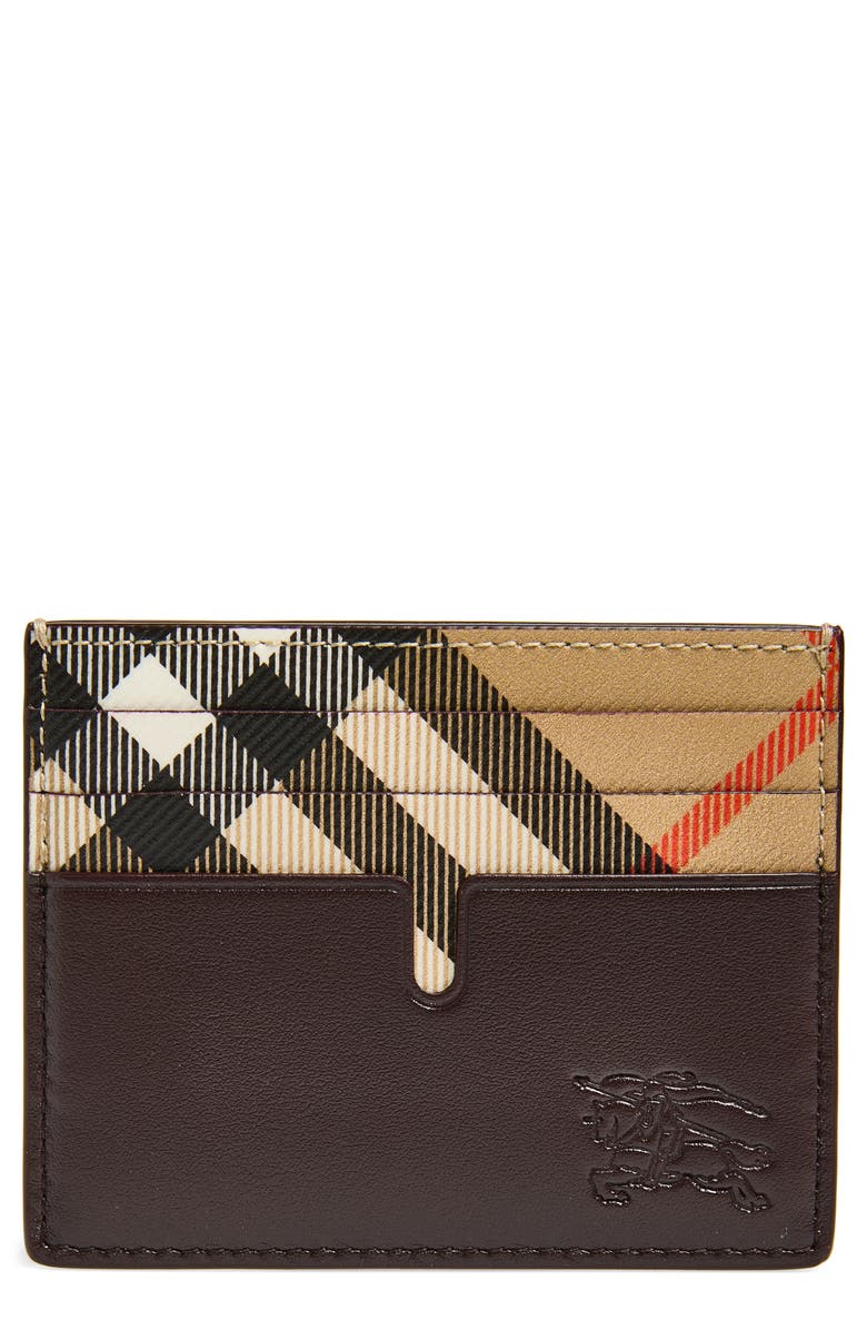 Burberry New Tall Sandon Leather & Check Canvas Card Holder, Main, color, Sand