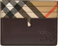 Burberry New Tall Sandon Leather & Check Canvas Card Holder