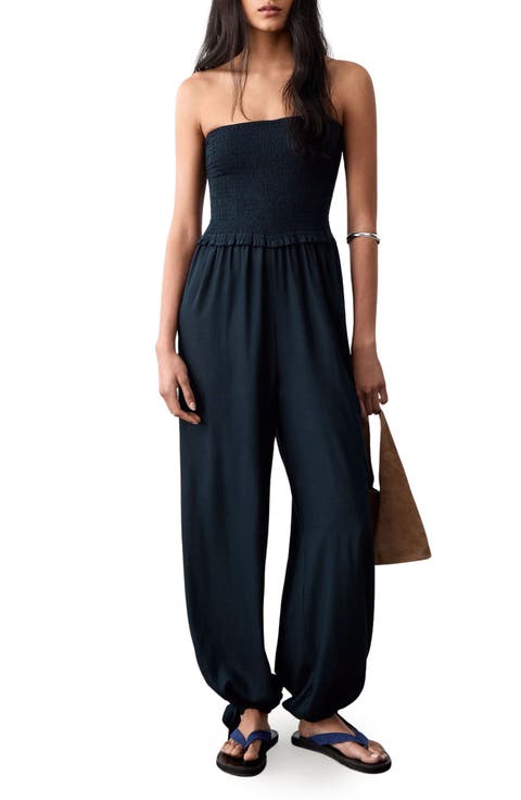 Smocked Strapless Jumpsuit