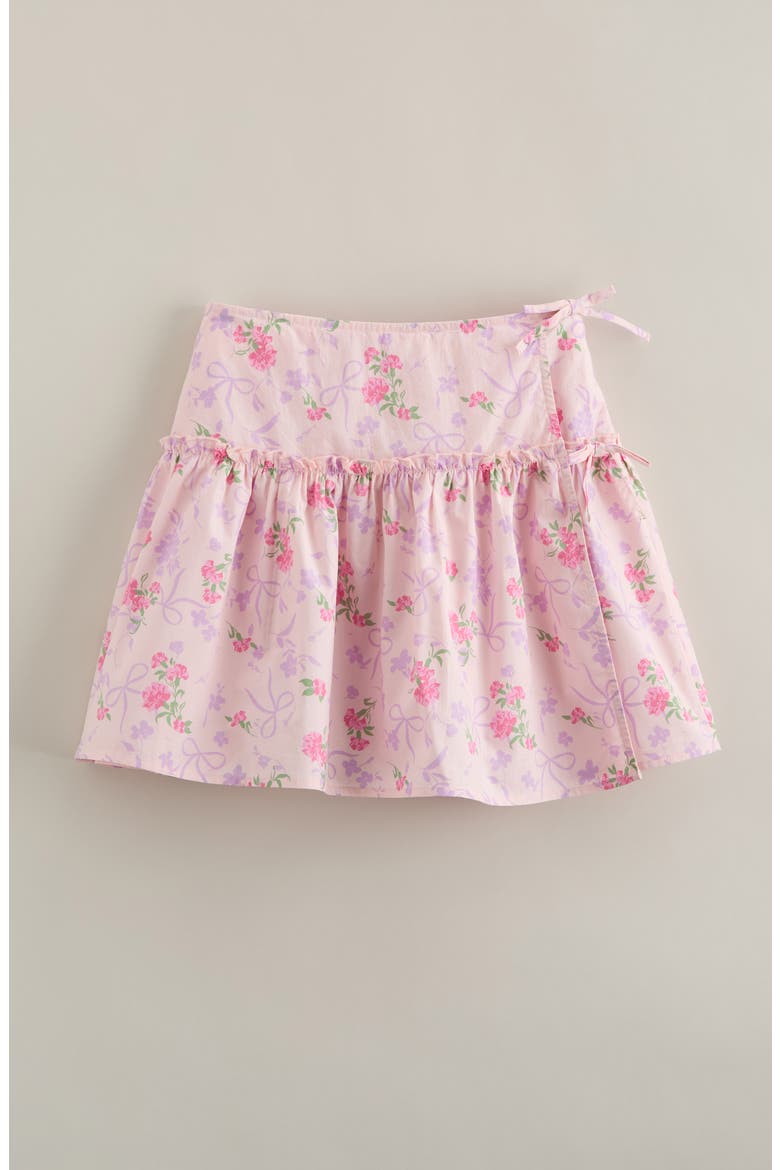 Kids' Floral Faux Wrap Cotton Skirt, Main, color, PINK BALM BOW FLORAL
