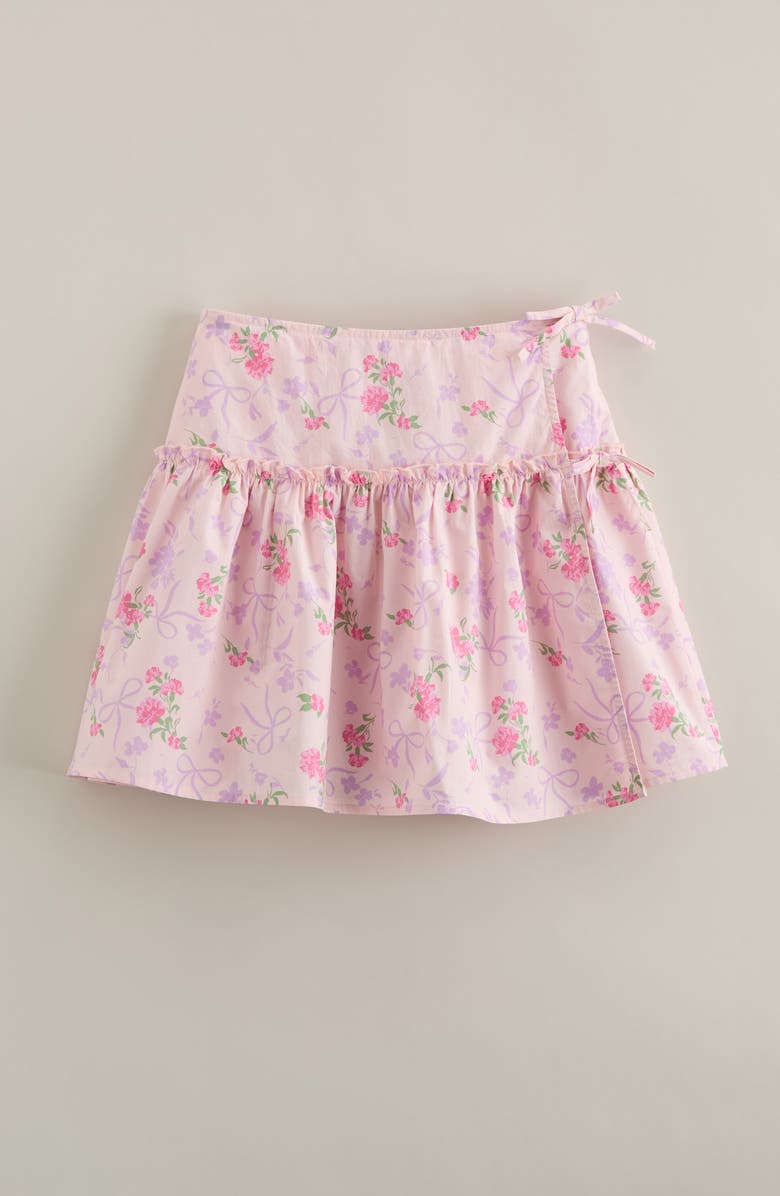 Nordstrom Kids' Floral Faux Wrap Cotton Skirt, Main, color, Pink Balm Bow Floral