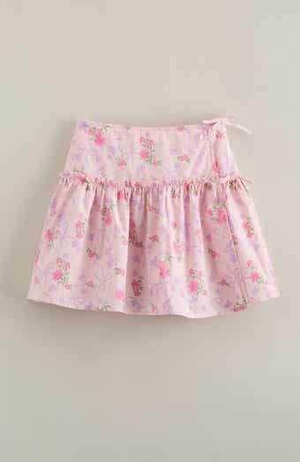 Kids' Floral Faux Wrap Cotton Skirt