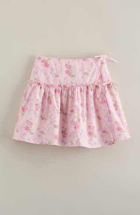 Kids' Floral Faux Wrap Cotton Skirt