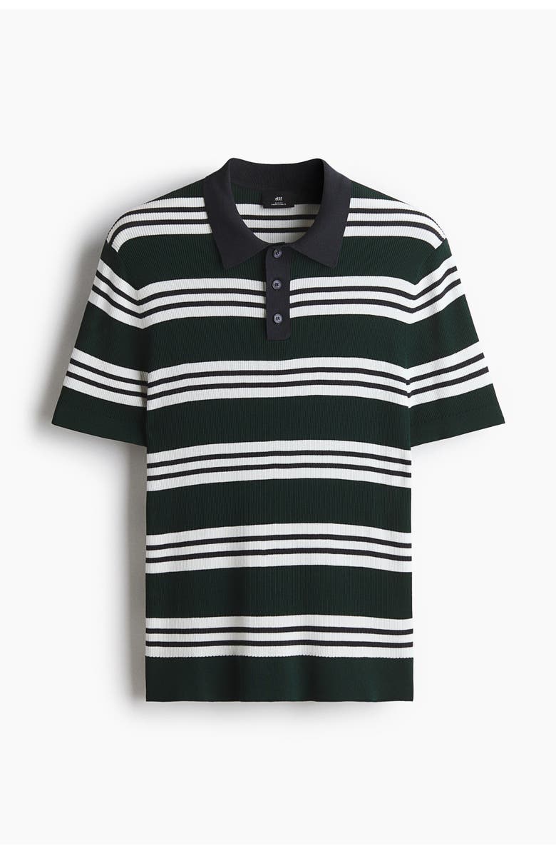 H&M Slim Fit Polo Shirt, Main, color, Dark Green/Striped