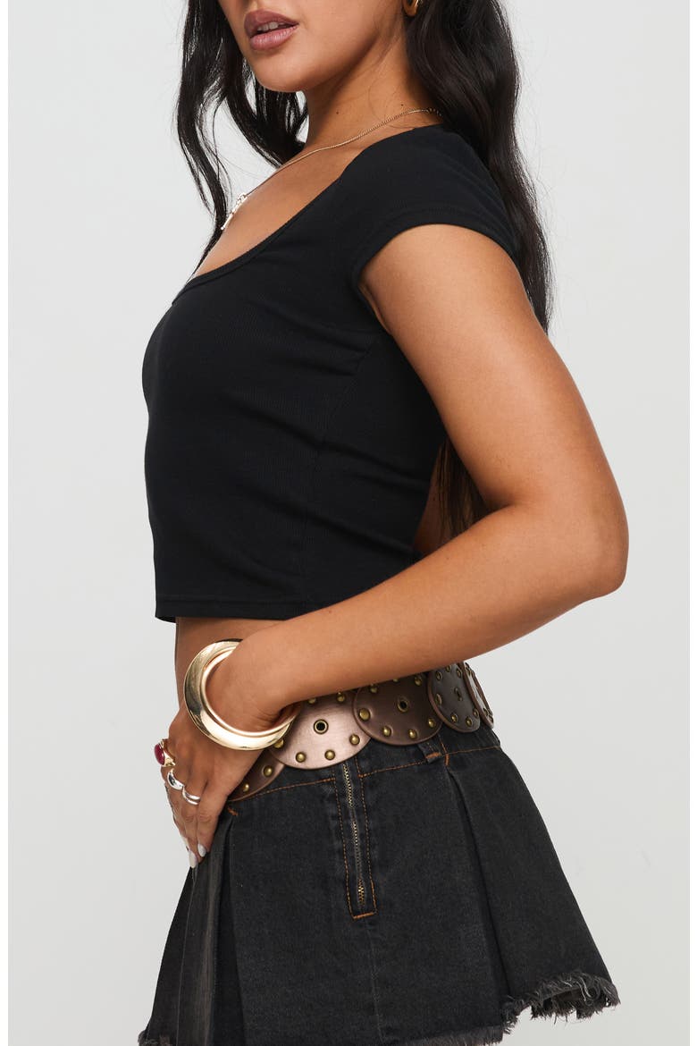 Baseline Square Neck Rib Crop Top, Alternate, color, BLACK