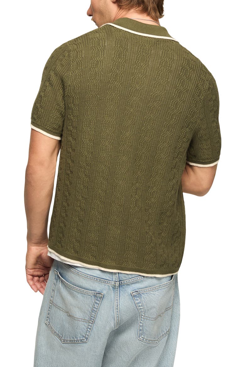 Tipped Short Sleeve Cardigan, Alternate, color, BURNT OLIVE