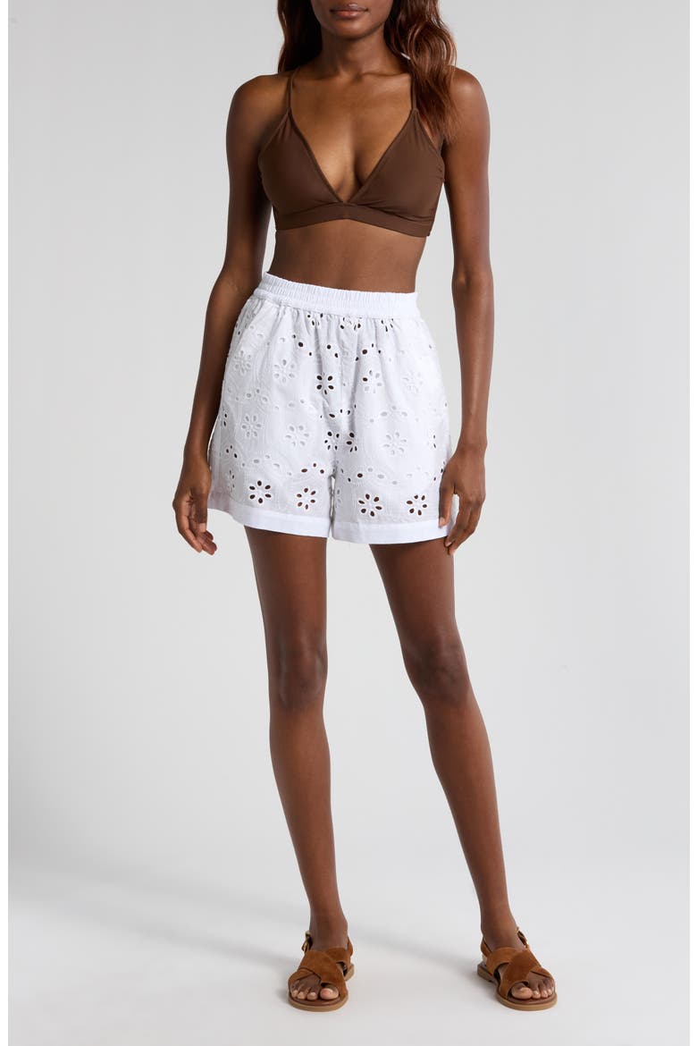 Watts Eyelet Cover-Up Shorts, Main, color, WHITE