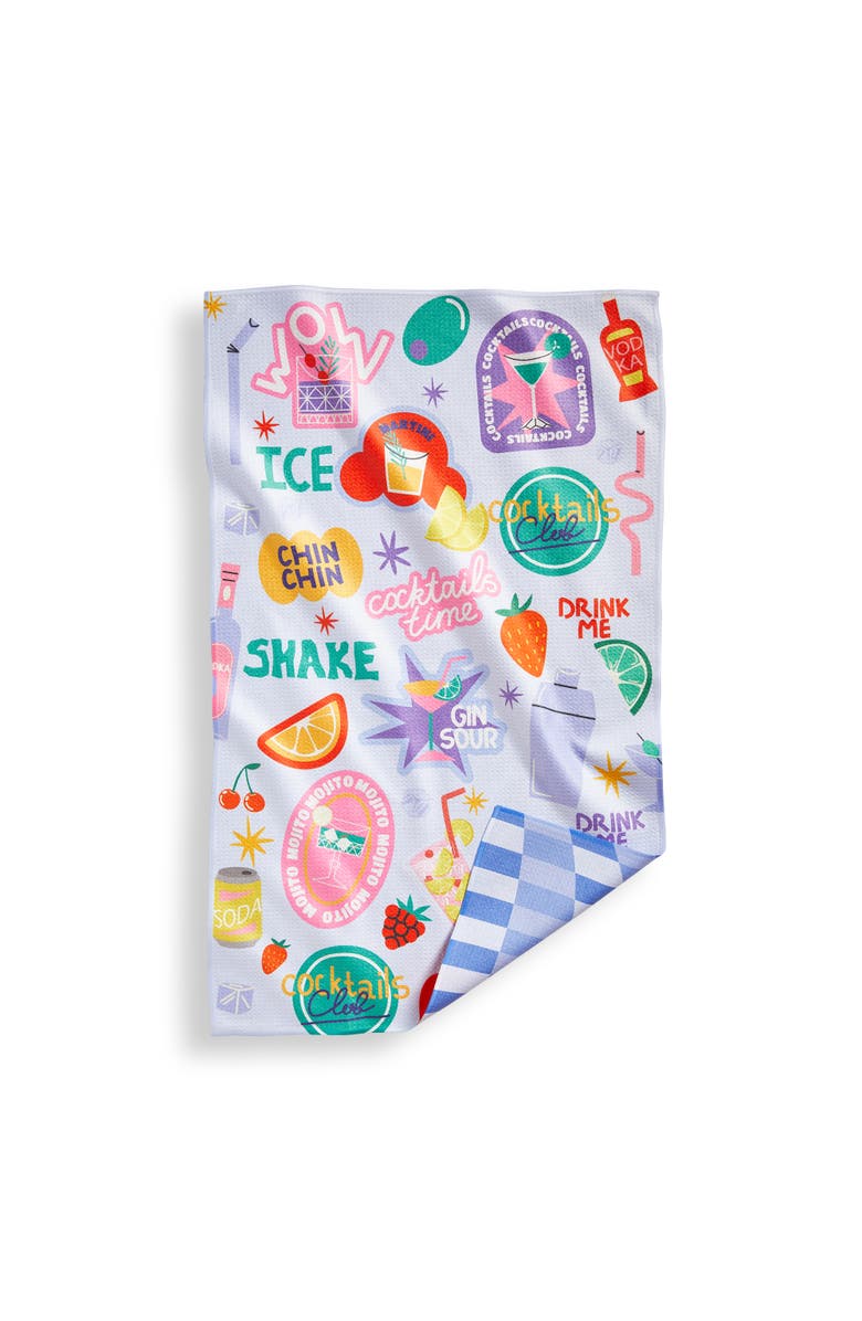 tag Super Absorbent Kitchen Towel Cocktail Stickers Dishtowels Multi 80% Recycled Polyester 18x30 in, Main, color, Multicolored