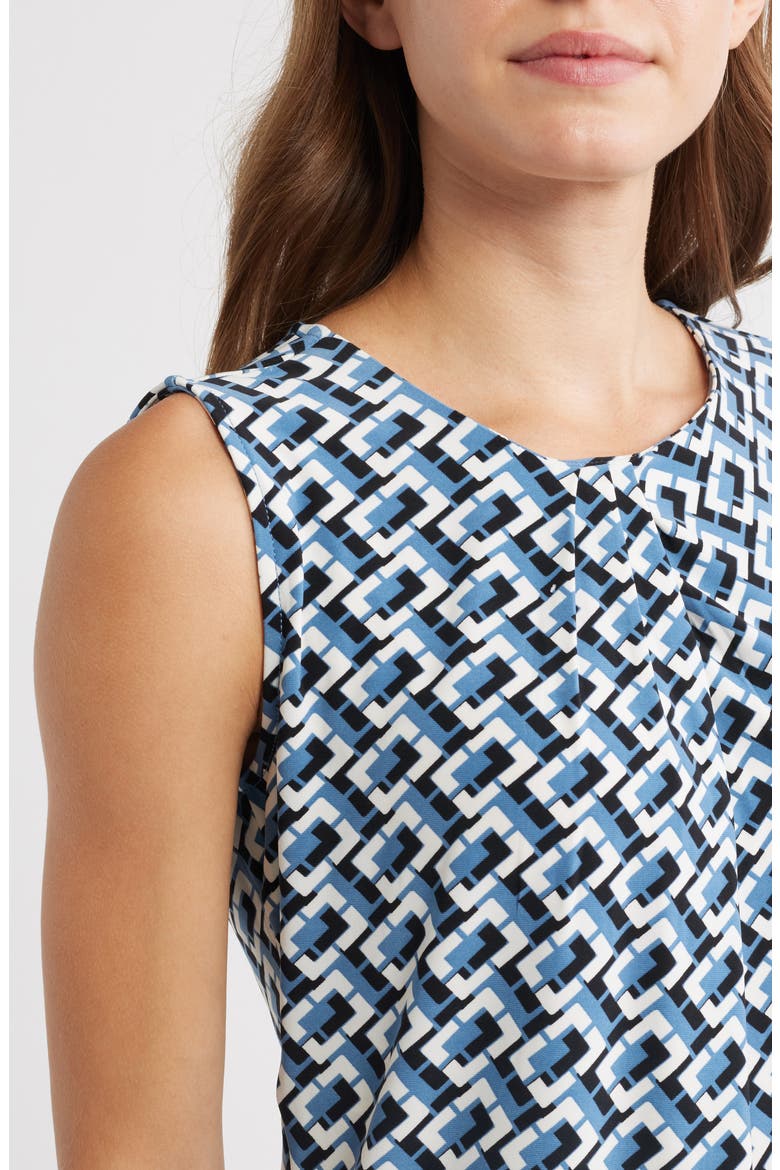 Geometric Print Pleated Neck Shell, Alternate, color, DUTCH BLUE MULTI