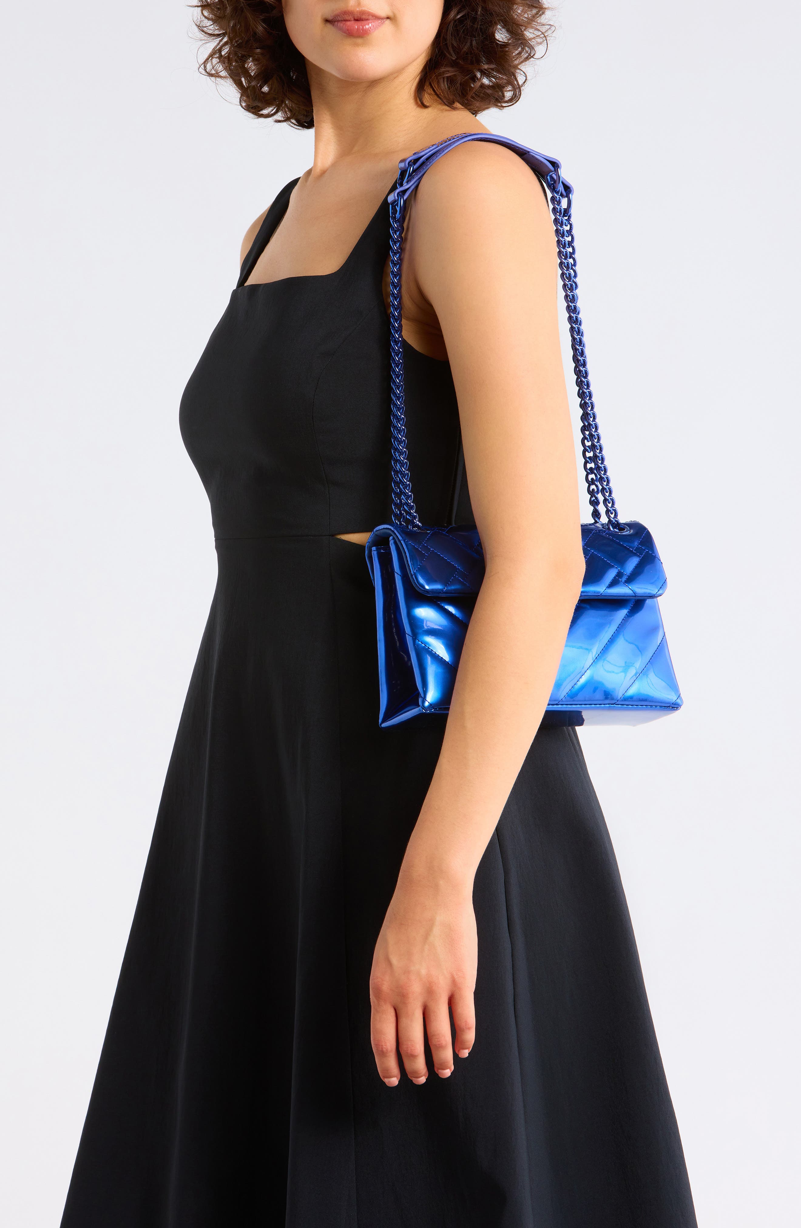 Kurt Geiger London Medium Kensington Metallic Convertible Shoulder Bag, Alternate, color, Blue