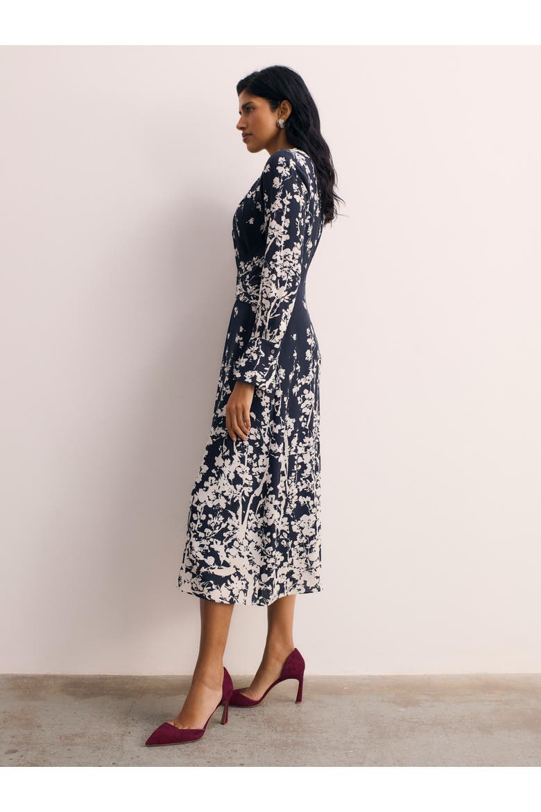 Rosaire Floral Print Dress, Alternate, color, Navy