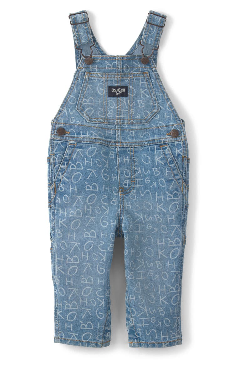Print Denim Overalls, Main, color, DENIM ALPHABET OVERALL
