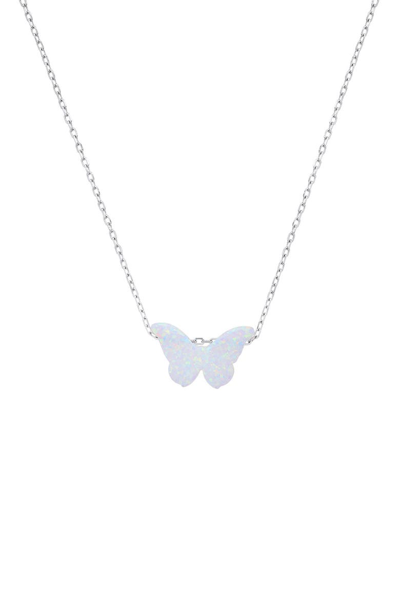 Queen Jewels Sterling Silver Opal Butterfly Necklace, Main, color, Opal/Silver