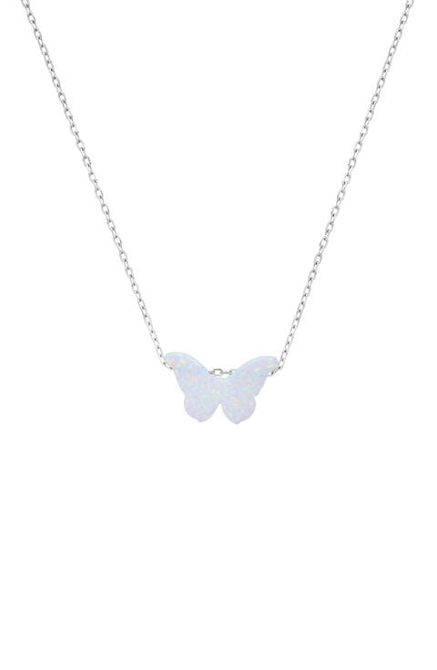 Sterling Silver Opal Butterfly Necklace