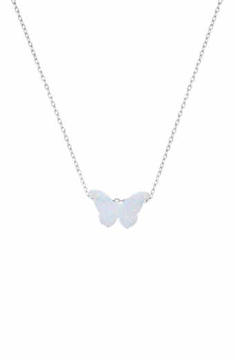 Sterling Silver Opal Butterfly Necklace