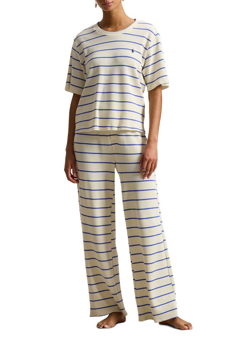 Stripe Cotton Blend Thermal Pajamas, Main, color, EGRET STRIPE