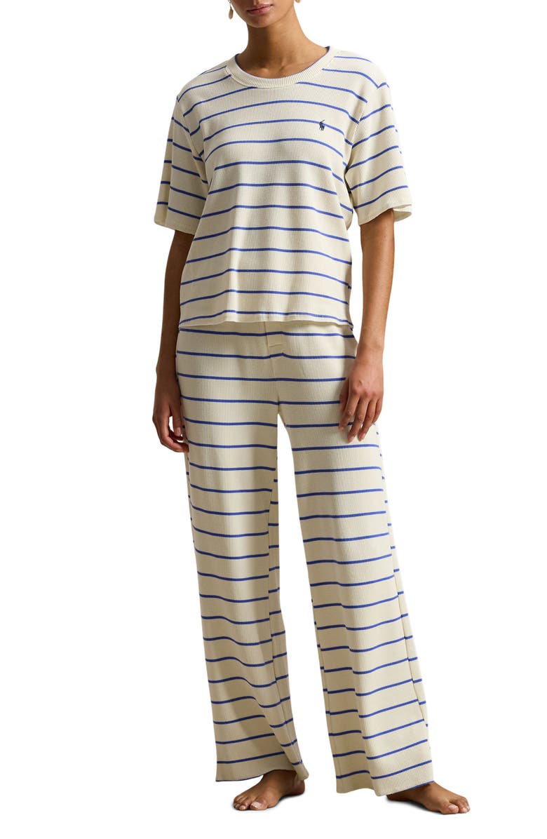 Polo Ralph Lauren Stripe Cotton Blend Thermal Pajamas, Main, color, Egret Stripe