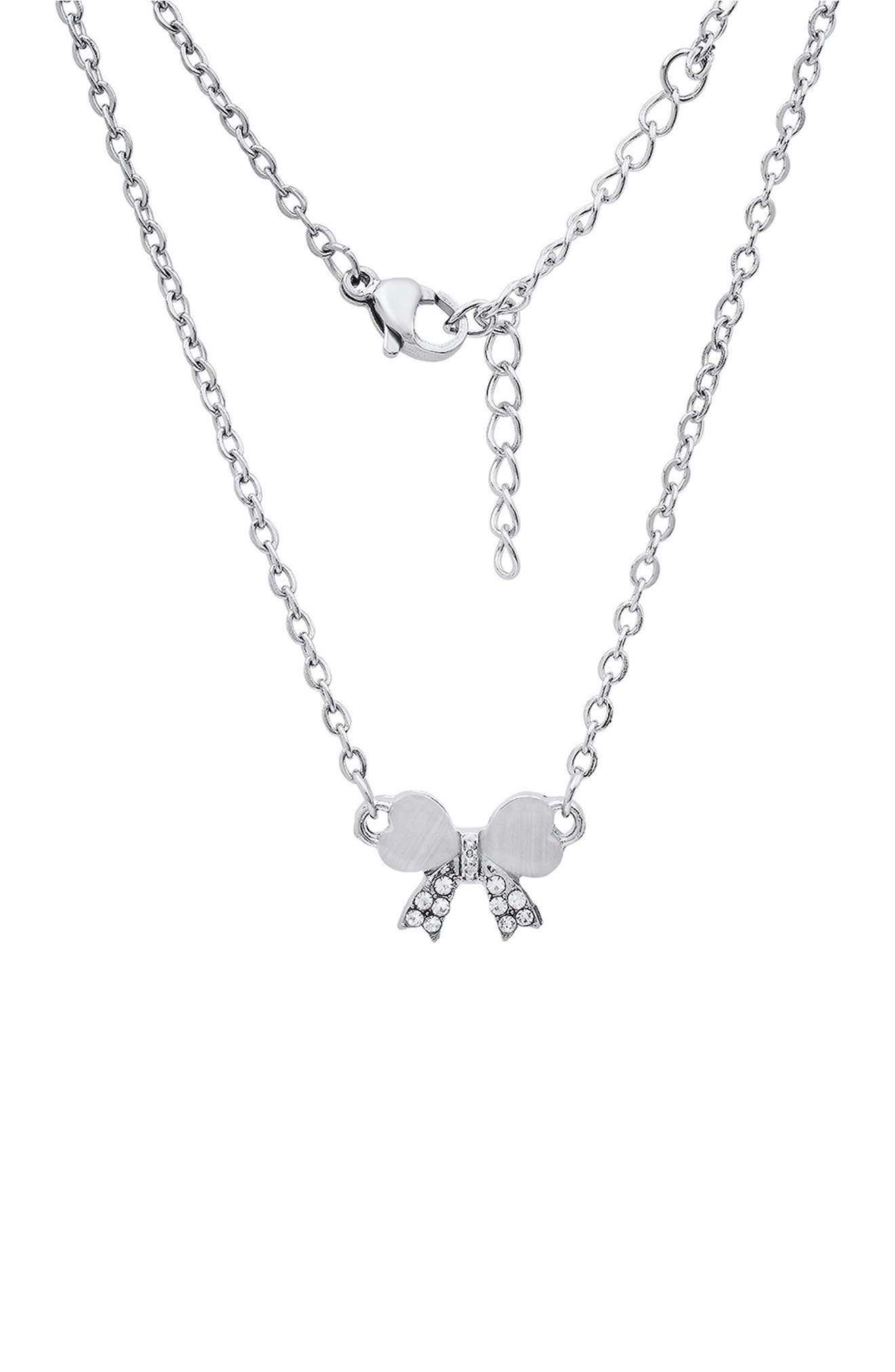 Simulated Crystal Bow Pendant Necklace