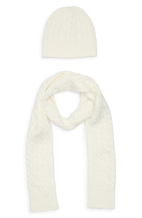 Treasure & Bond Cable Knit Scarf & Beanie Set In Neutral