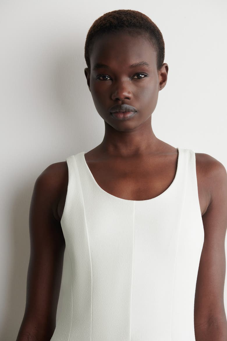 Sculpted Cotton Midi Dress, Alternate, color, WHITE