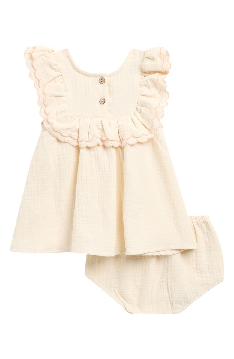 QUINCY MAE Lulu Scalloped Trim Ruffle Organic Cotton Dress with Bloomers, Alternate, color, Natural