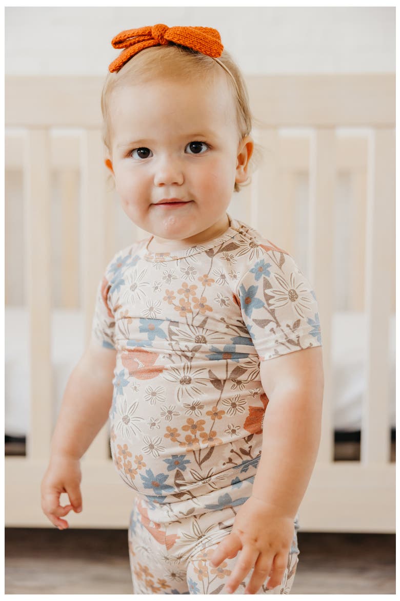 Kids' Eden Floral Print Fitted Two-Piece Short Pajamas, Alternate, color, BEIGE MULTI