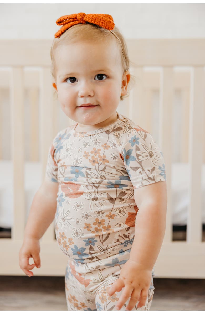 Copper Pearl Kids' Eden Floral Print Fitted Two-Piece Short Pajamas, Alternate, color, Beige Multi