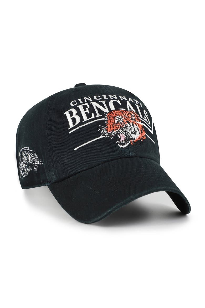 Men's '47 Black Cincinnati Bengals Throwback Graphic Clean Up Adjustable Hat, Main, color, Black