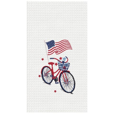 Patriotic Bike 4th of July Embroidered Waffle Weave Kitchen Towel Dishtowel Decoration
