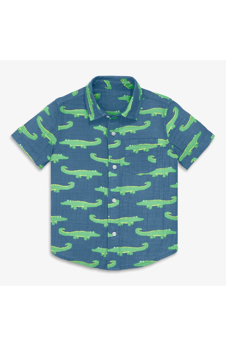 Primary Kids Cotton Gauze Button Down In Pals, Main, color, Moonlight Alligators