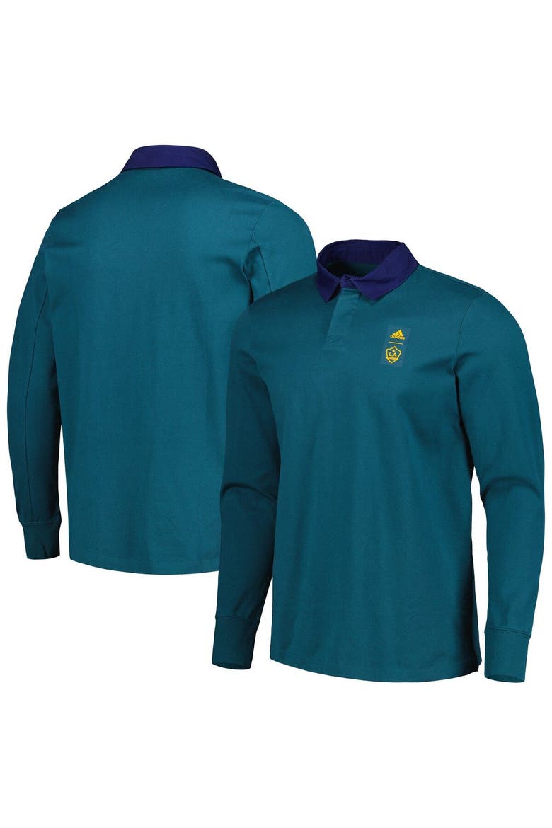 Men's adidas 2023 Player Green LA Galaxy Travel Long Sleeve Polo, Main, color, Green