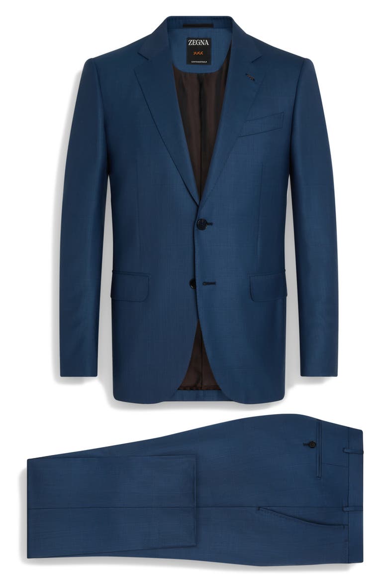 Regular Fit Navy Check Centoventimila Wool Suit, Main, color, BLUE NAVY CHECK