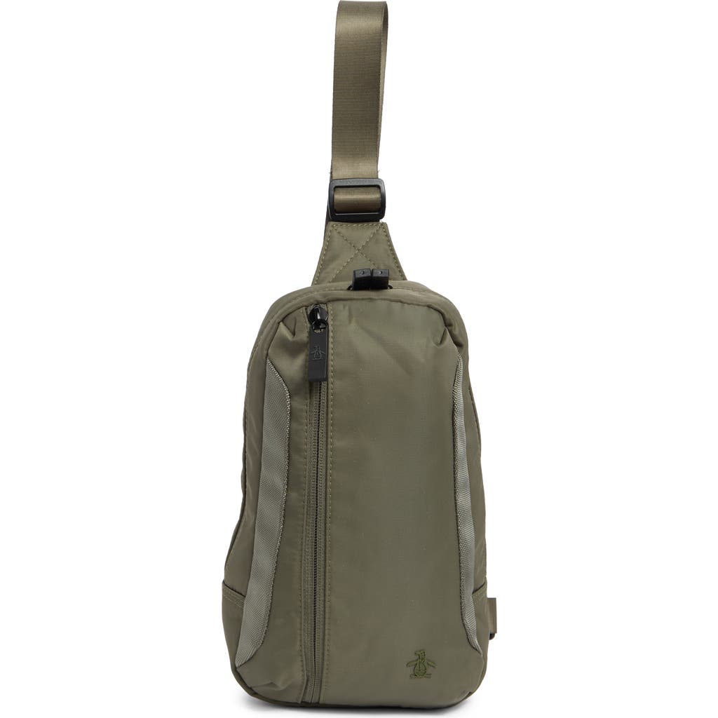 Original Penguin Sleek Convertible Slingbag In Dusty Olive